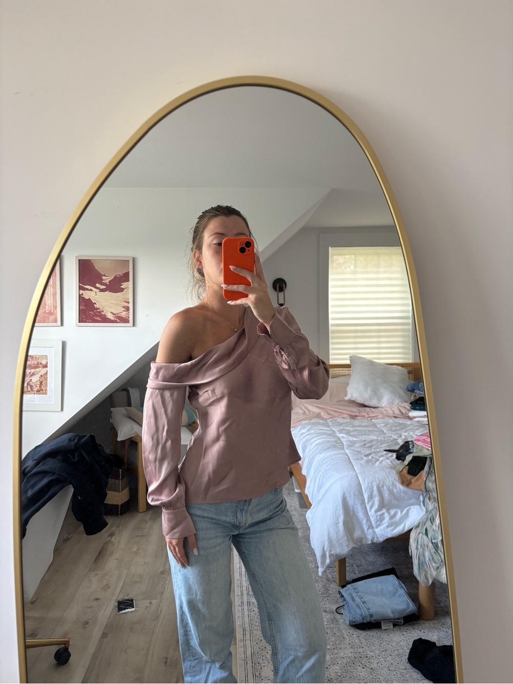 Astr Dusky Pink Satin Blouse